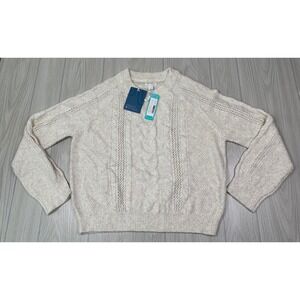 Market‎ & Spruce Cream Cable Knit Lace Trim Sweater Women's Size L Stitch Fix